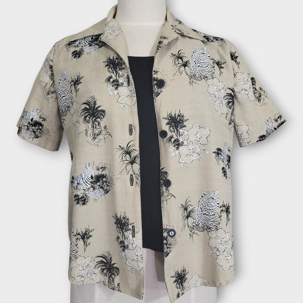 Vintage 90s Shirt Gloria Lance Petite Small Medium Short Sleeves Safari Animal